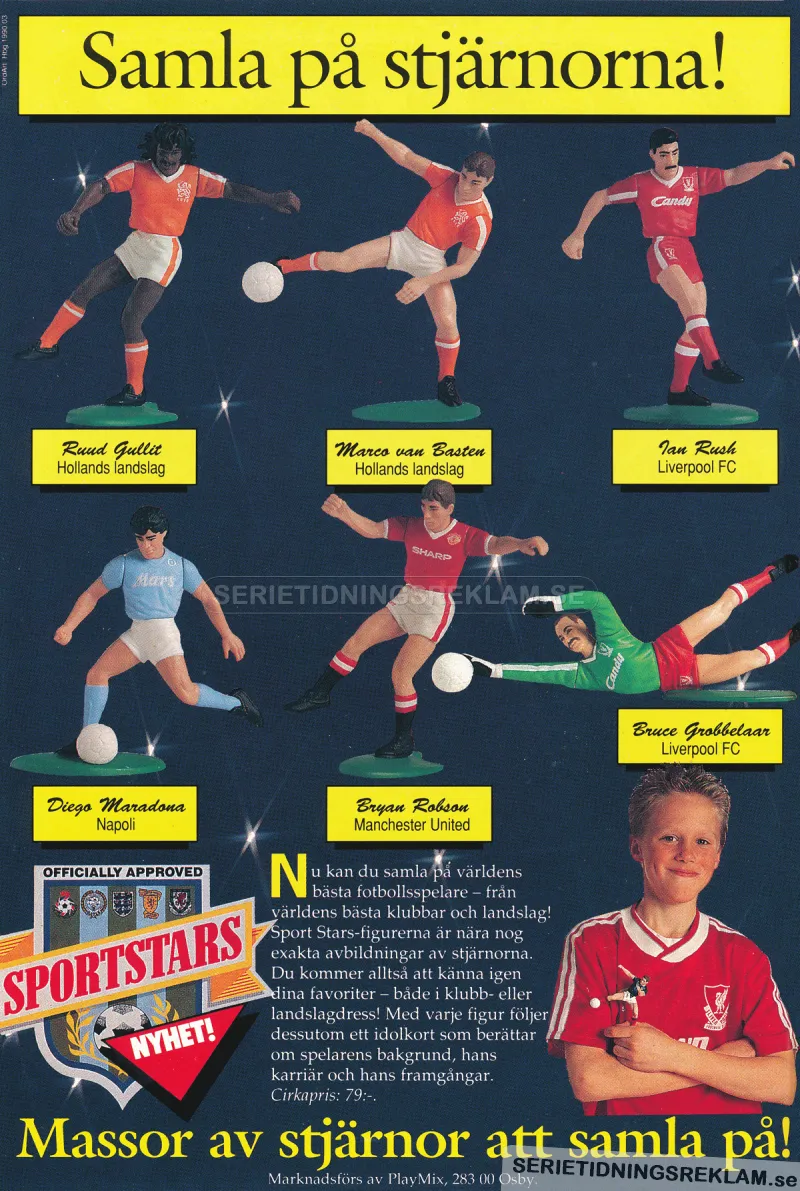 Reklam för små statyetter av fotbollsspelare
