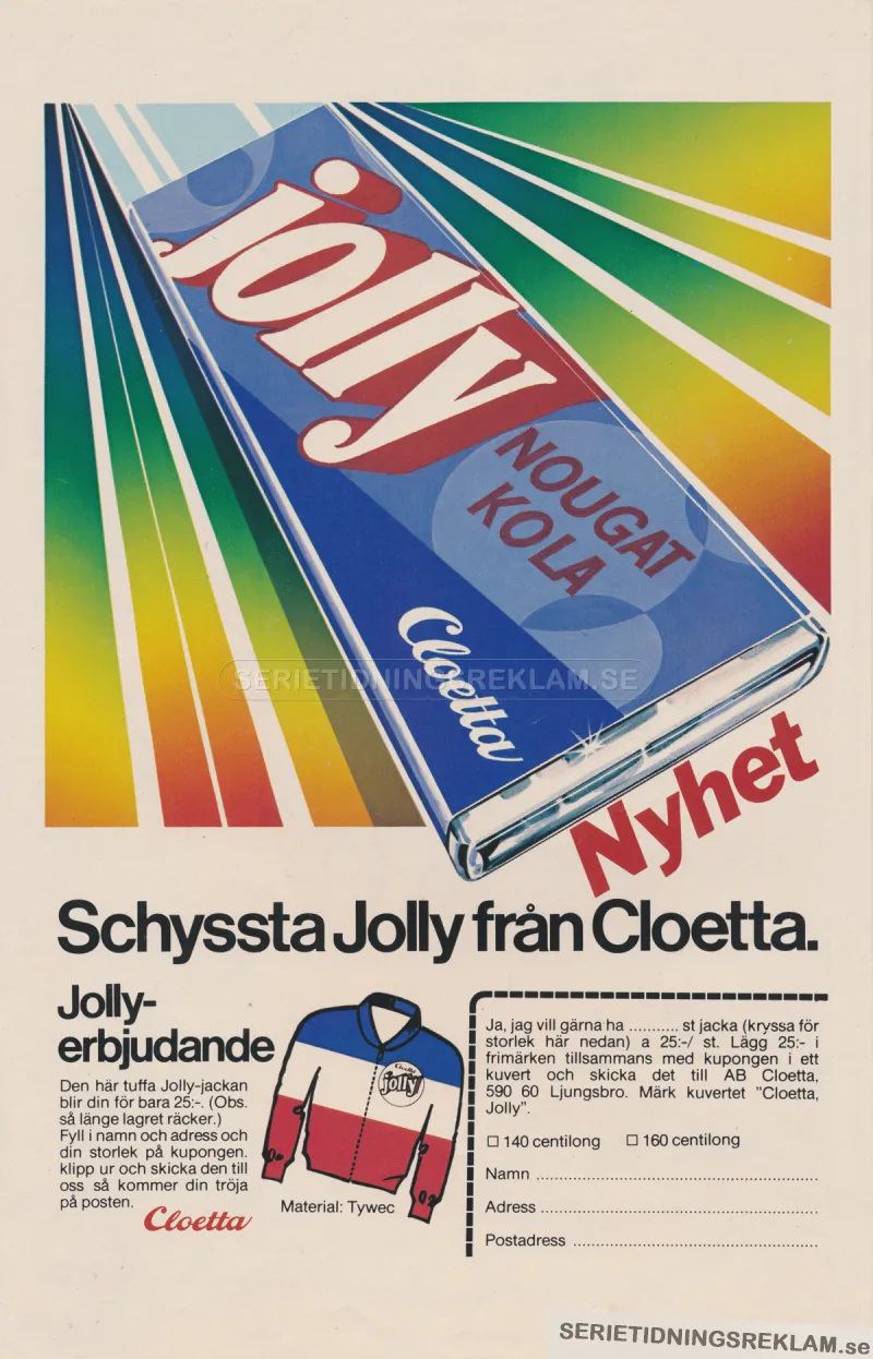 Reklam för Jolly nougatkola från Cloetta