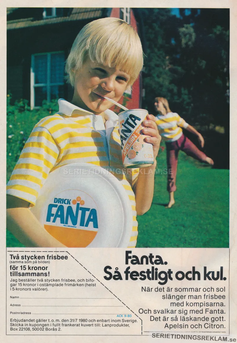 Annons för drycken Fanta som ger bort gratis frisbees