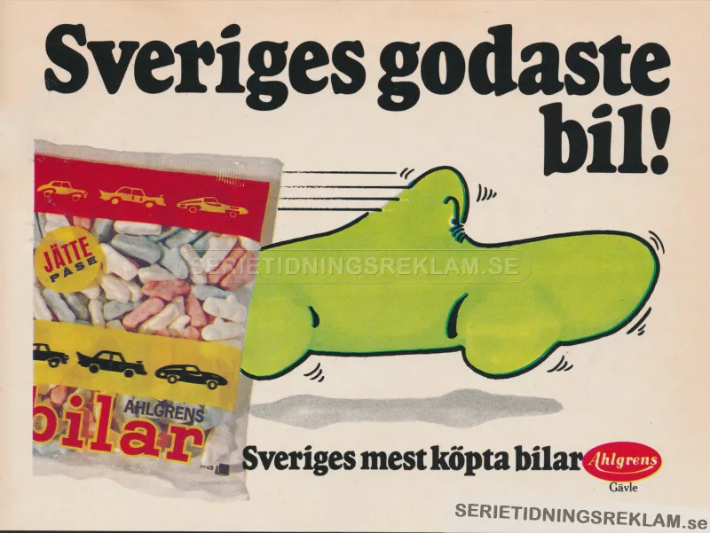 Reklam för Sverige godaste bil - godiset bilar från Ahlgrens