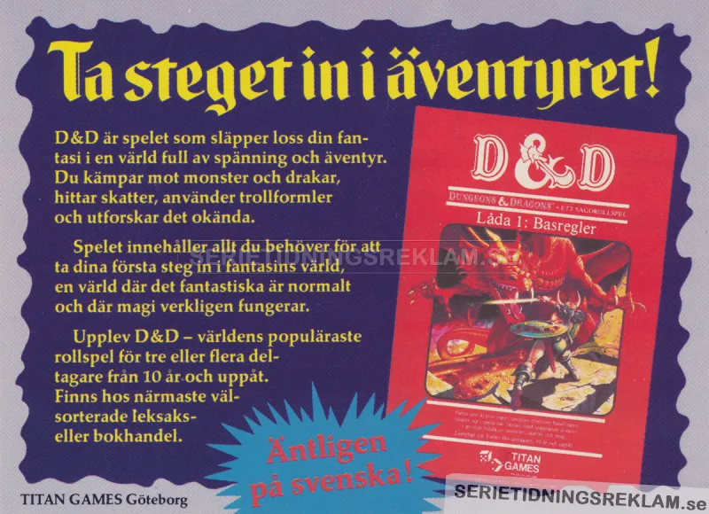 Reklam för Dungeons & Dragons från Titan Games i Göteborg