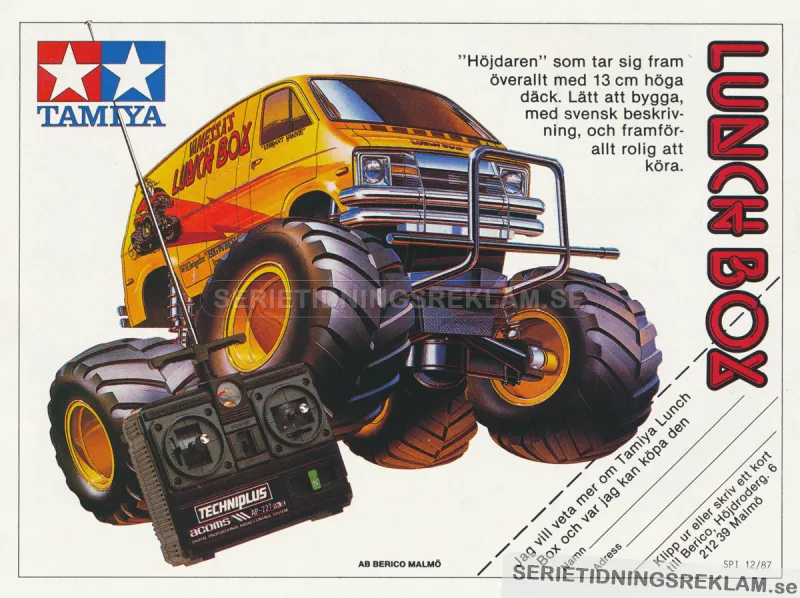 Reklam för den radiostyrda bilen Tamiya Lunch Box som saluförs av AB Berico