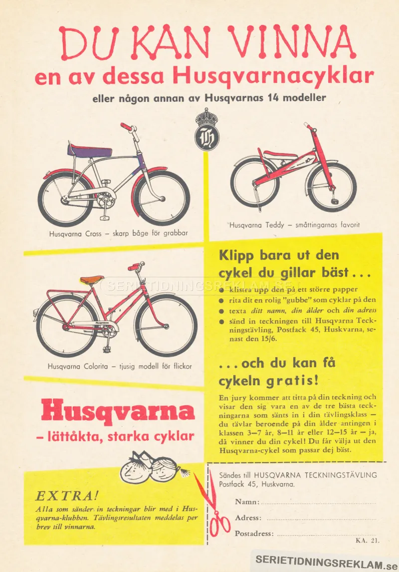 Reklam i tävlingsform för cyklar från Husqvarna