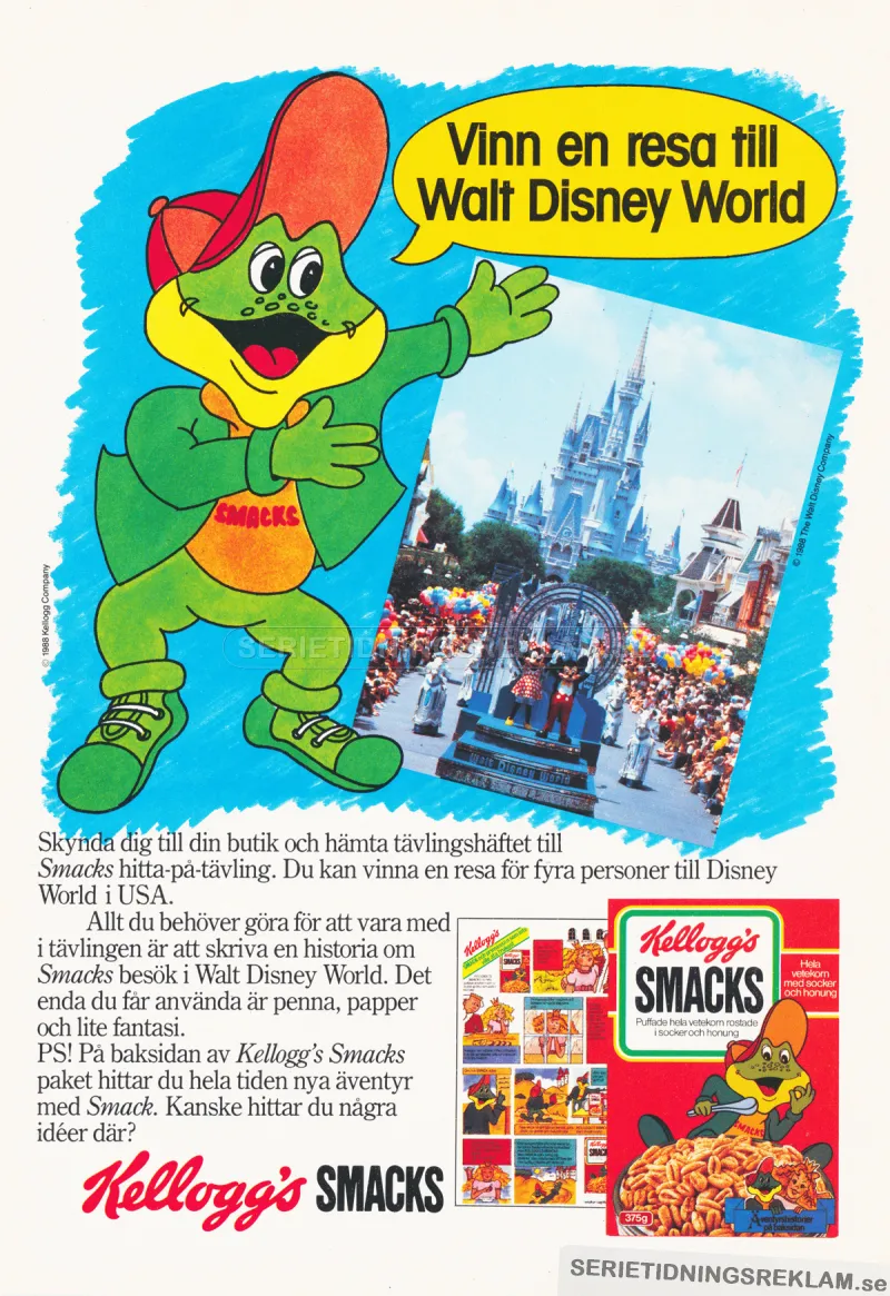 Reklam i form av en tävling där man ska skriva en historia om grodan Smacks besök på Walt Disney World