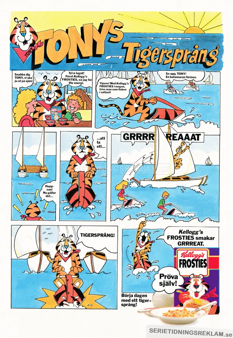 Reklam för Kelloggäs och Frosties med Tony Tiger i huvudrollen