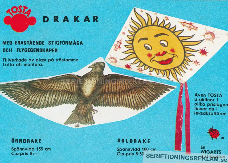 Reklam för flygdrakar från Wigarts & Tosta