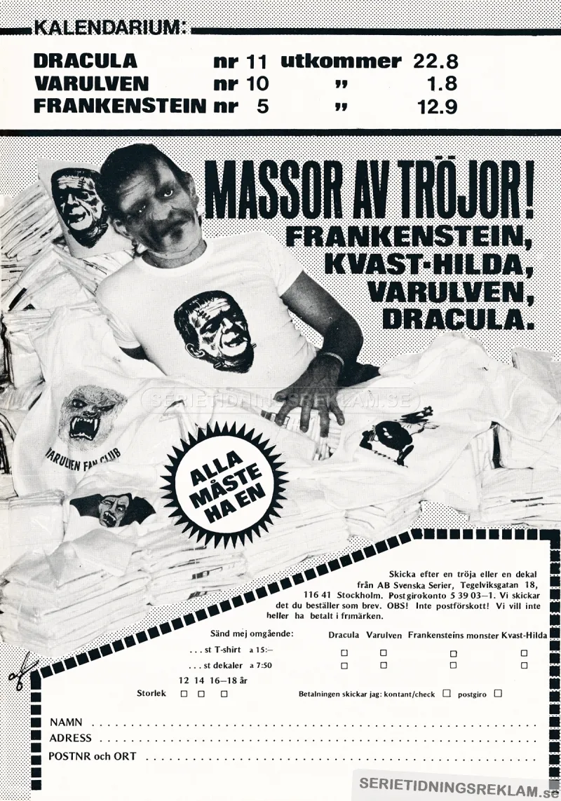 Reklam för tröjor med tryck på skräckisar