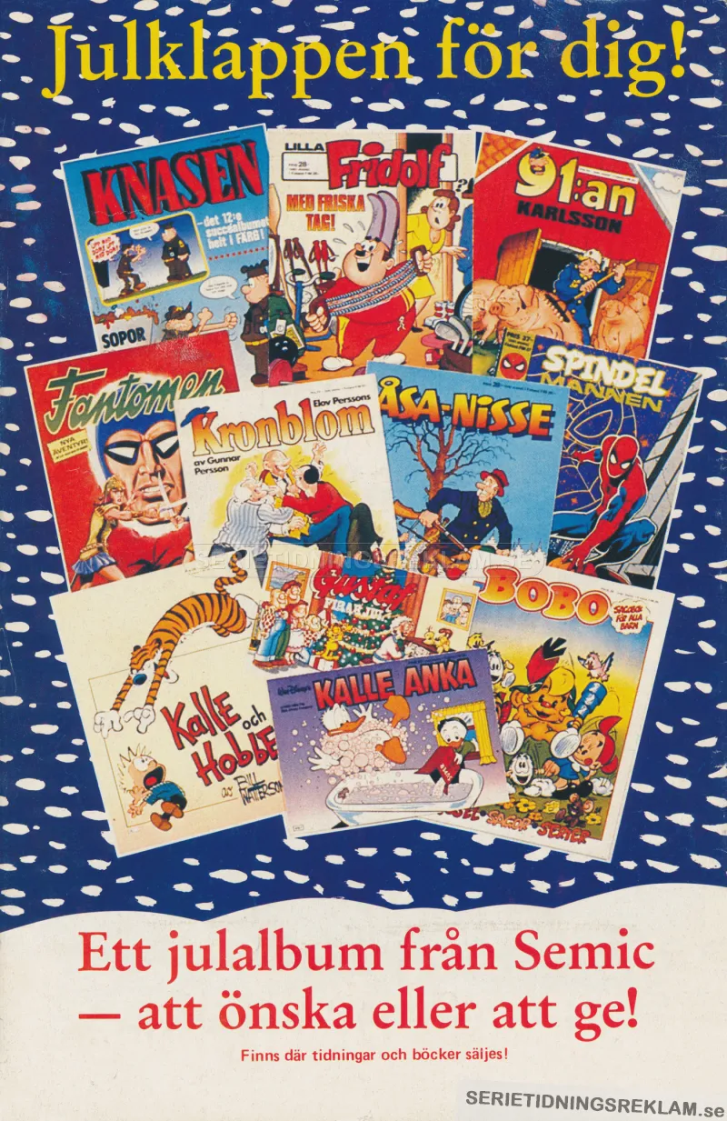 Reklam för olika seriealbum som kommer ut i julhandeln 1988