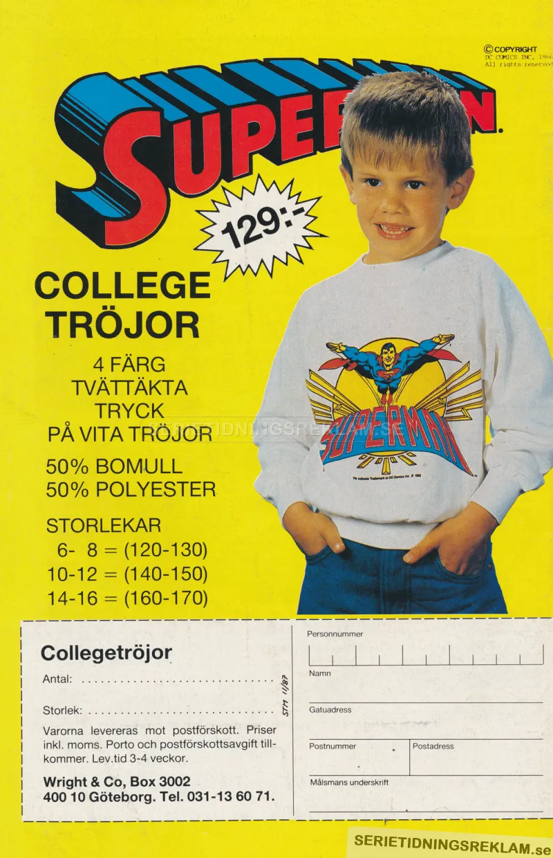 Reklam för kläder med seriefigurstryck - den här gången Stålmannen - från Wright & Co