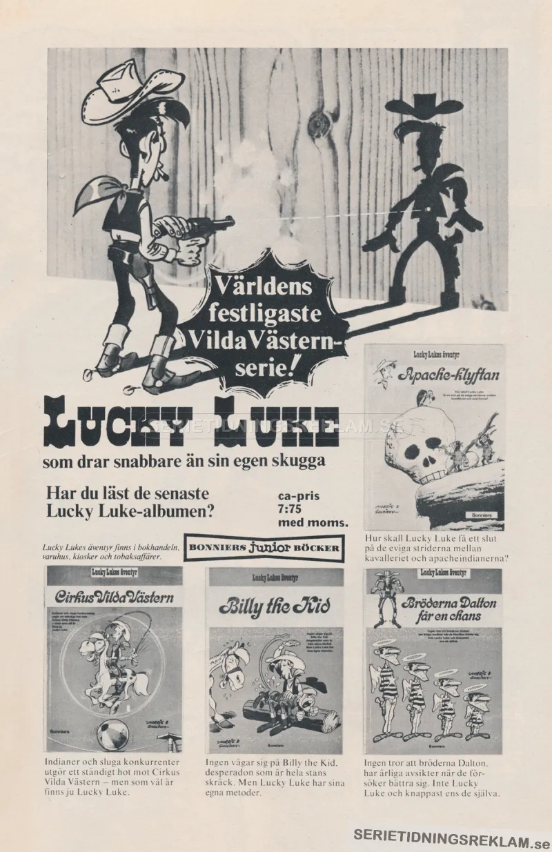 Reklam för seriealbum med cowboyen Lucky Luke