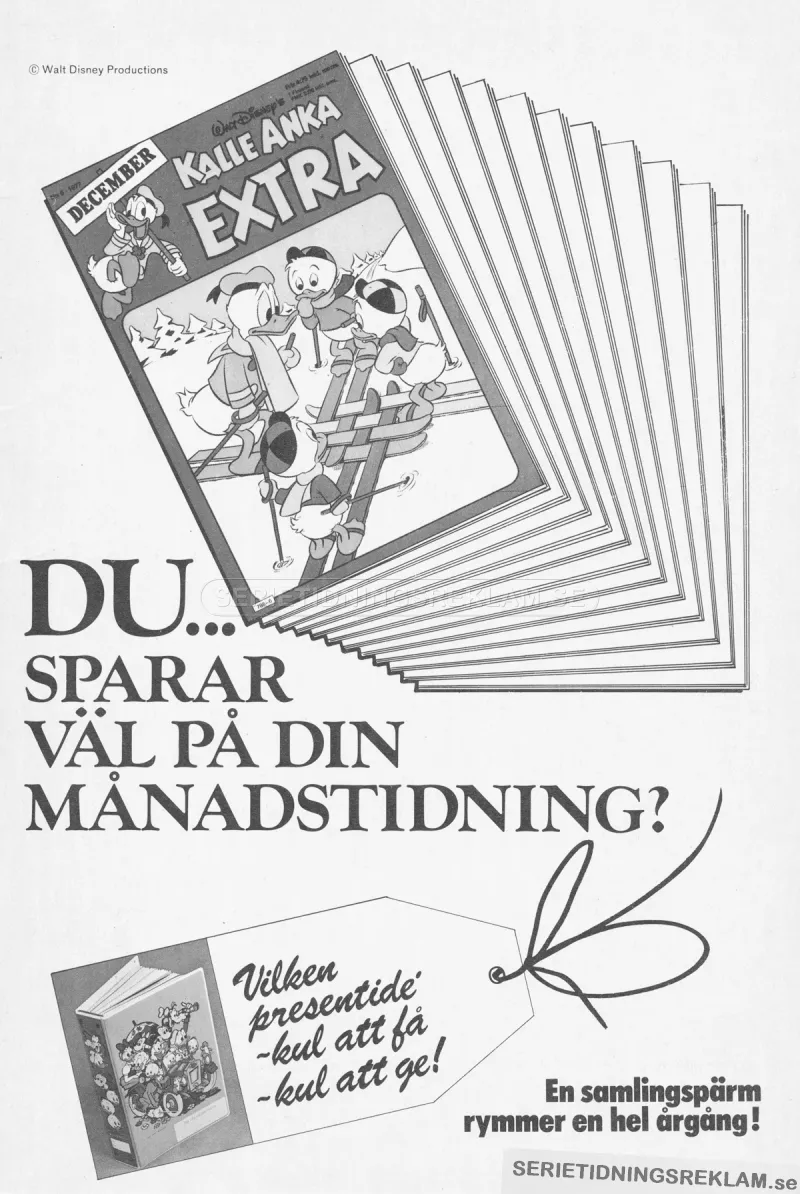 Reklam för systertidningen Kalle Anka Extra, som ger dig ännu mer Disneyserier varje månad