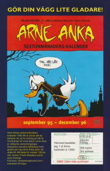 Reklam för en 16-månaderskalender med motiv från serien Arne Anka