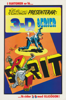 Reklam för serien Spirit i tidningen Fantomen som visas i 3-D