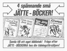 Reklam för Jätte-Böckerna, billiga och mindre böcker som man kan köpa hos din tidningsförsäljare