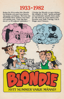 Serietidningsreklam för seriefiguren Blondie och hennes man Dagobert