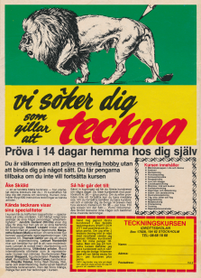 Reklam för Teckningskursen med Åke Skiöld som lärare och tecknare