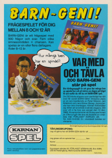 Reklam för en tävling där man kan vinna brädspelet Barn-Geni