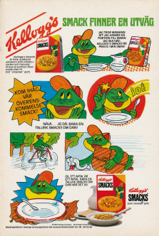 Annons i serieformat för frukostflingorna Smack där maskoten Smacks köper en större tallrik eftersom han lovat att bara äta en tallrik Smacks om dagen