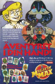 Reklam för leksaken Mighty Max, en leksaksfigur i miniformat som också visas som tv-serie på TV1000