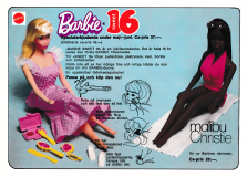 Annons för dockorna Barbie Sweet 16 och Malibu Christie