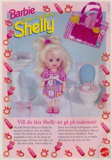 Annons för Shelly, Barbies lillasyster som är en docka som kan kissa
