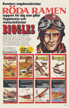 Reklam för böcker i serien Röda Ramen, från Bonniers förlag
