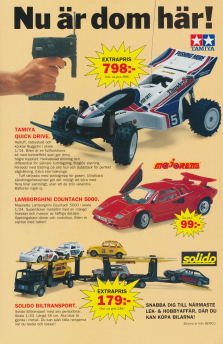 Reklam för olika leksaksbilar, en del radiostyrda