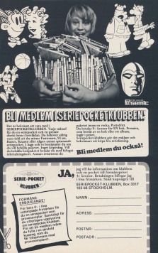 Reklam för Seriepocketklubben där, om du anmäler dig, får hem en seriepocket i brevlådan varje månad