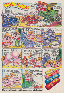 Reklam i serieform för tuggummit Hubba Bubba där kletisarna utmanar till en bubbelblåsarduell