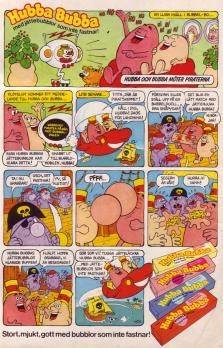 Seriereklam med Hubba och Bubba i huvudrollen, annons för Hubba Bubba tuggummi