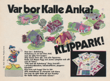 Reklam för pyssel med Kalle och hans vänners hus från Ankeborg