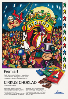 Reklam för nya chokladkakan Cirkus choklad från Fazer