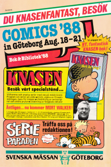 Reklam för Comics '88, en del av Bok- och Biblioteksmässan 1988