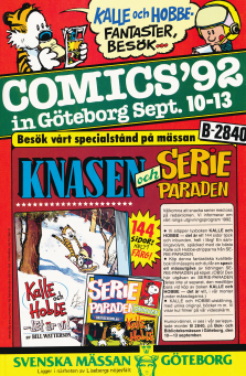 Reklam för Bok- och biblioteksmässan och mer noggrannt Comics'92, seriemässan i anslutning