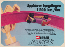 Reklam för leksaksbilarna Corgi Rockets