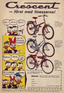 Reklam för cykeln Crescent där Kalle, Kajsa och Knattarna pratar väl om varumärket