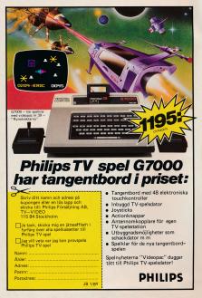 Reklam för spelkonsollen Philips G7000 med en stiliserad bild av ett rymdskepp