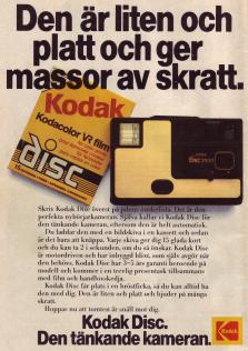 Annons för Kodak Disc, en kamera där negativen är på en bildskiva i en kassett