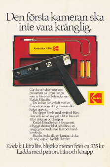 Reklam för Kodak Ektralite där bilden visar den lilla kameran liggande i en presentförpackning