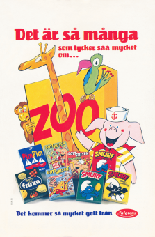 Reklam för åtta olika tablettaskar från Ahlgrens godisfabrik