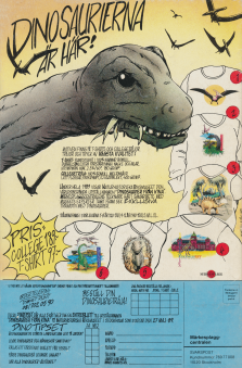Reklam för kläder med dinosaurietryck på från Märkesplaggcentralen