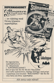 Reklam för serietidningarna Stålmannen och Läderlappen