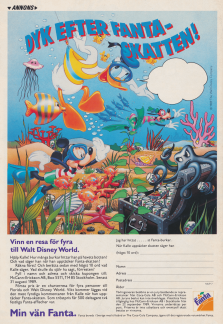 Reklam för apelsinläsken Fanta som lyfts fram i en tävling med Disneyfigurer