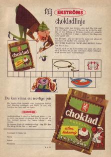 Reklam för chokladpudding från Ekströms med en tävling likaså