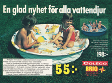 Reklam för hårdplastpooler från Coléco, distributör BRIO Scanditoy