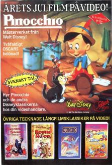 Reklam för filmen Pinocchio som nu släpps på video