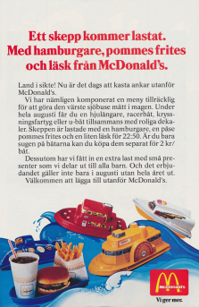 Reklam för McDonald's Happy Meal där man kan få båtar som leksak