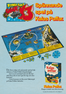 Reklam för frukostflingorna Kalas puffar där man kan få ett brädspel som heter Rymdbas Galaxy X3
