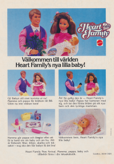 Reklam för dockfamiljen The Heart Family som får tillökning genom en liten bebis