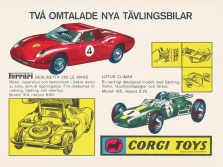 Annons för racerbilar från Corgi Toys